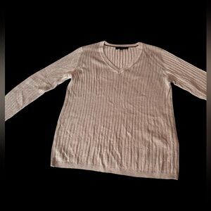 Tommy Hilfiger Light Silver with Silver Lurex V Neck Sweater Size XL